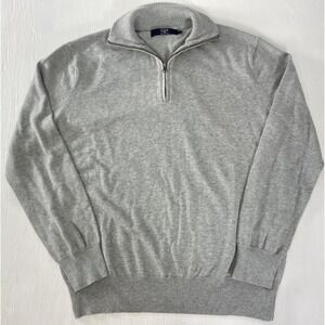 J Crew MockNeck Sportsman Sweater Men's M Gray 1/4 Zip Cotton Long Sleeve Casual